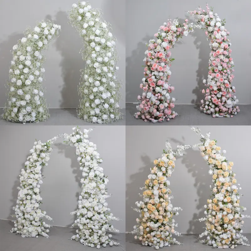 Red White Crescent Flower Arch – Moon Gate Wedding Arch