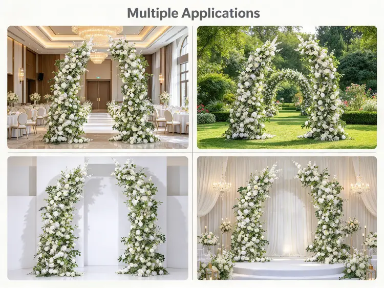 White Crescent Arch in Modern Ballroom Garden and Minimalist Wedding Settings