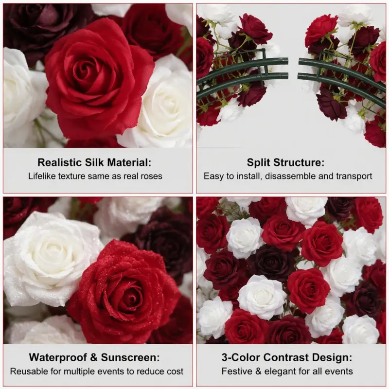 Red White Crescent Flower Arch – Moon Gate Wedding Arch
