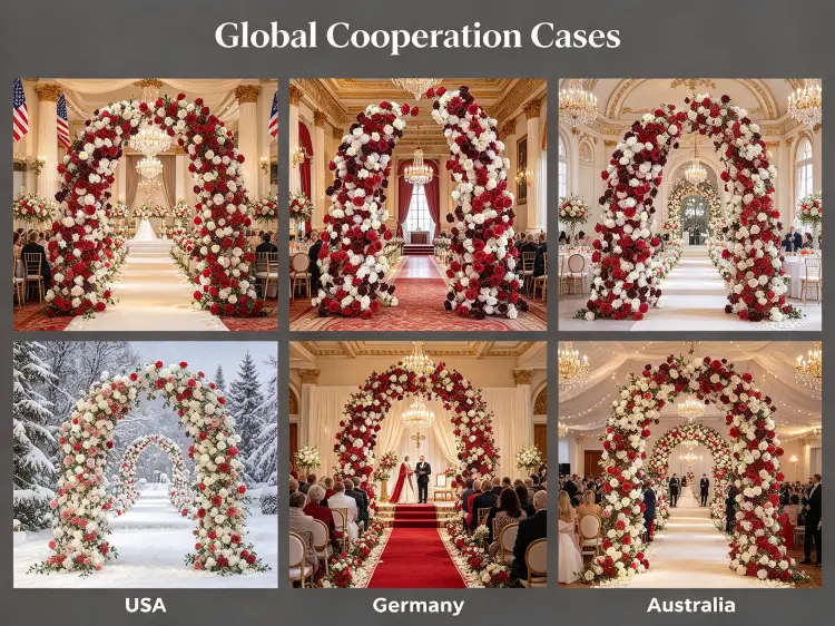 Global Red White Crescent Arch Wedding Projects in USA Europe Classic Ceremonies