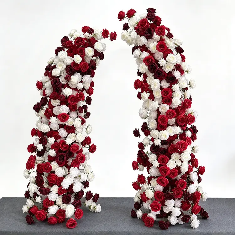 Red White Crescent Moon Gate Arch Front View Full Asymmetric Shape