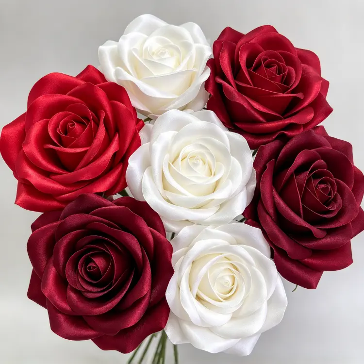 Close-up Detail of Red White Burgundy Rose Crescent Arch Color Transition