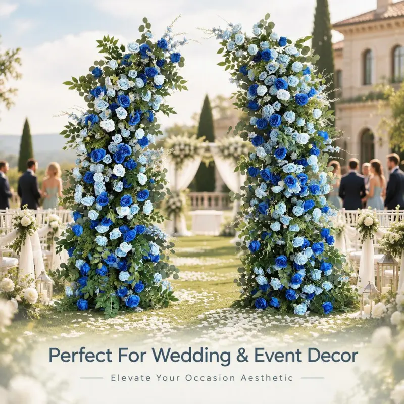 Blue White Crescent Flower Arch – Moon Gate Wedding Arch