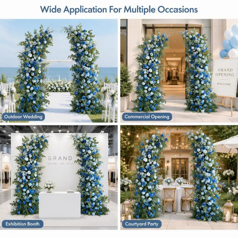 Blue White Crescent Flower Arch – Moon Gate Wedding Arch