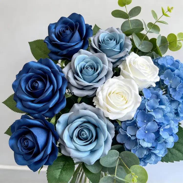 Close-up Detail of Blue White Rose Hydrangea Crescent Arch Color Gradient