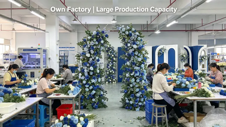 Factory Workers Hand-Tying Blue White Crescent Arch UV Aging Test Production