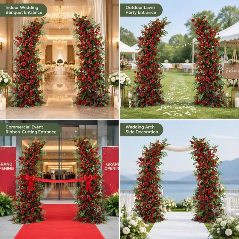 Red Rose Crescent Flower Arch – Moon Gate Wedding Arch