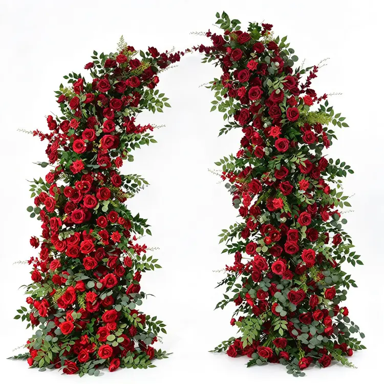 Deep Red Rose Crescent Moon Gate Arch Front View Full Asymmetric Shape