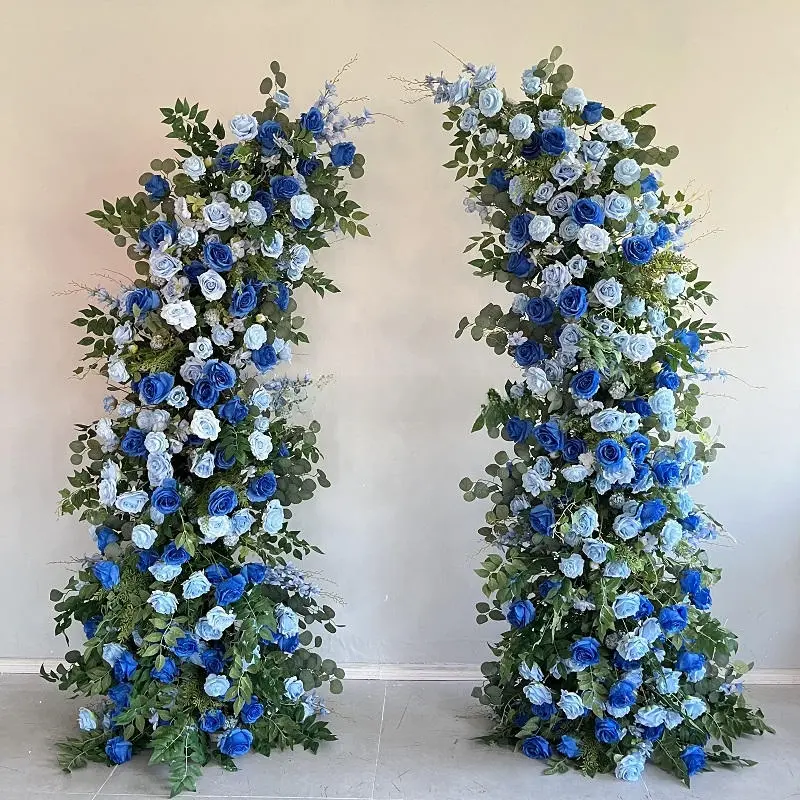 Blue White Crescent Flower Arch – Moon Gate Wedding Arch
