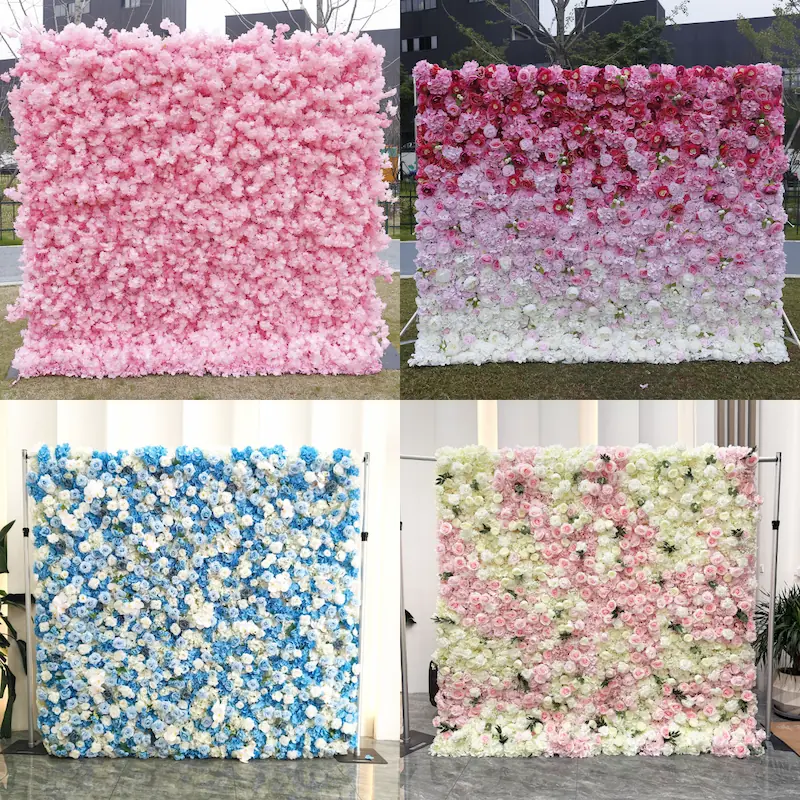 Sakura Artificial Flower Wall – Pink Wedding Backdrop Decor（Romantic Pink Floral Wall for Weddings & Proposals）