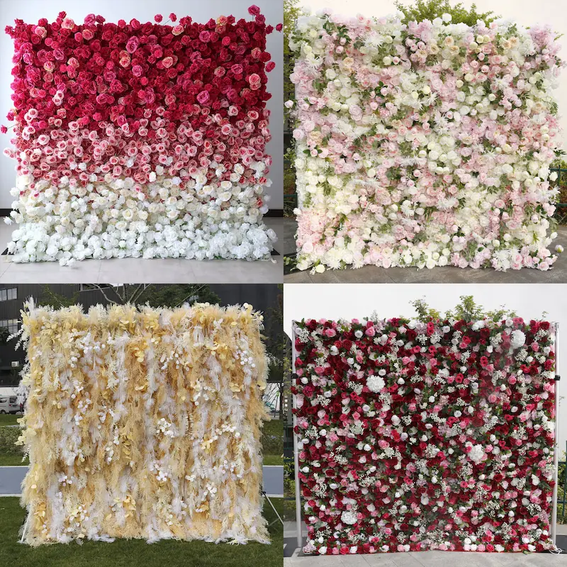 Sakura Artificial Flower Wall – Pink Wedding Backdrop Decor（Romantic Pink Floral Wall for Weddings & Proposals）