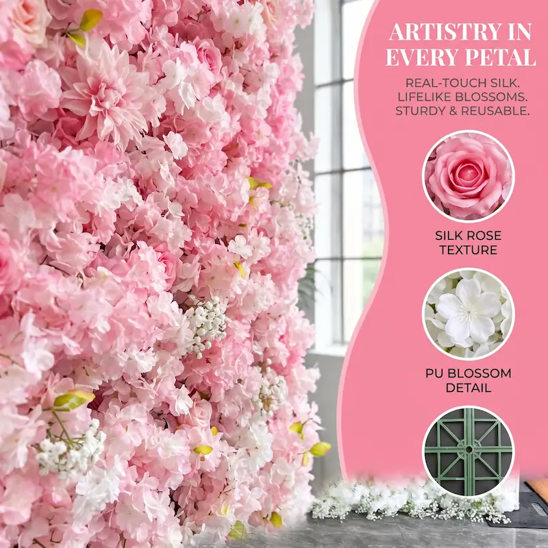 8x8ft Artificial Flower Wall Backdrop – Wholesale Roll Up Wedding Background