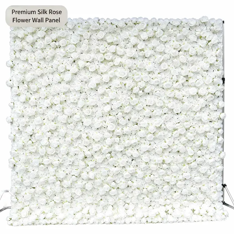 White Flower Wall Decor – Artificial Flower Wall Backdrop with Stand