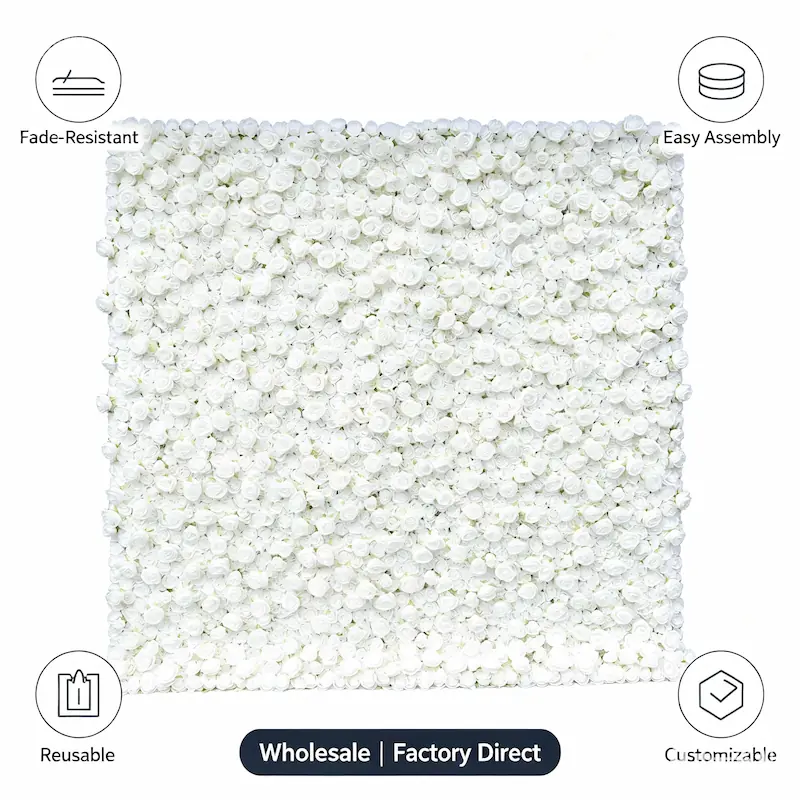 White Flower Wall Decor – Artificial Flower Wall Backdrop with Stand