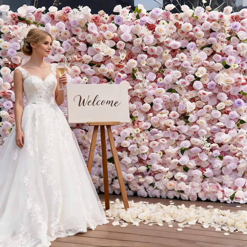 Pink Artificial Flower Wall – 8x8ft Wedding Backdrop