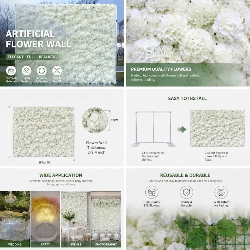 Pink Artificial Flower Wall – 8x8ft Wedding Backdrop