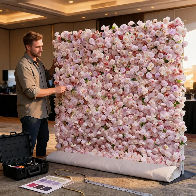 Pink Artificial Flower Wall – 8x8ft Wedding Backdrop