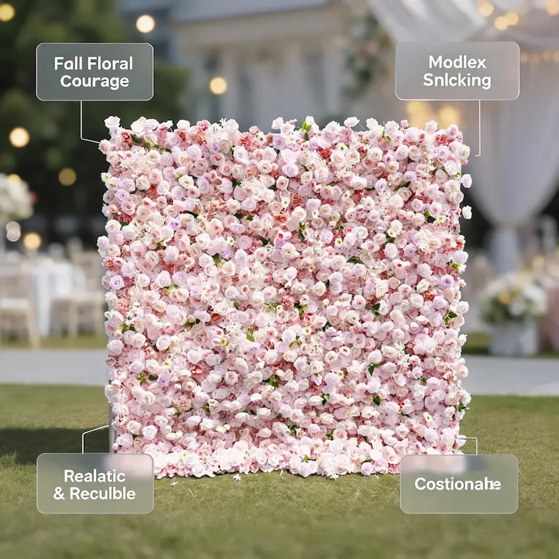 Pink Artificial Flower Wall – 8x8ft Wedding Backdrop