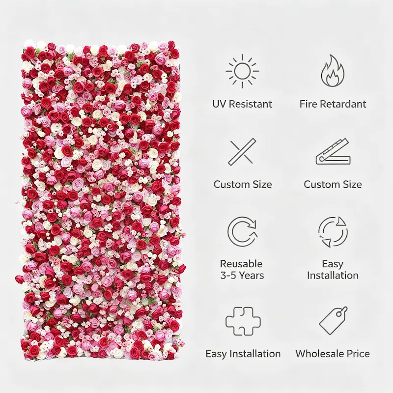 Flower Wall Backdrop – Wedding Party Photography Background（Factory Direct·Custom Sizes & Colors）
