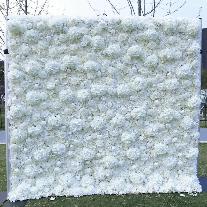 White Floral Backdrop – Artificial Flower Wall Photography Background（Studio Essential·Bulk Supply Available）