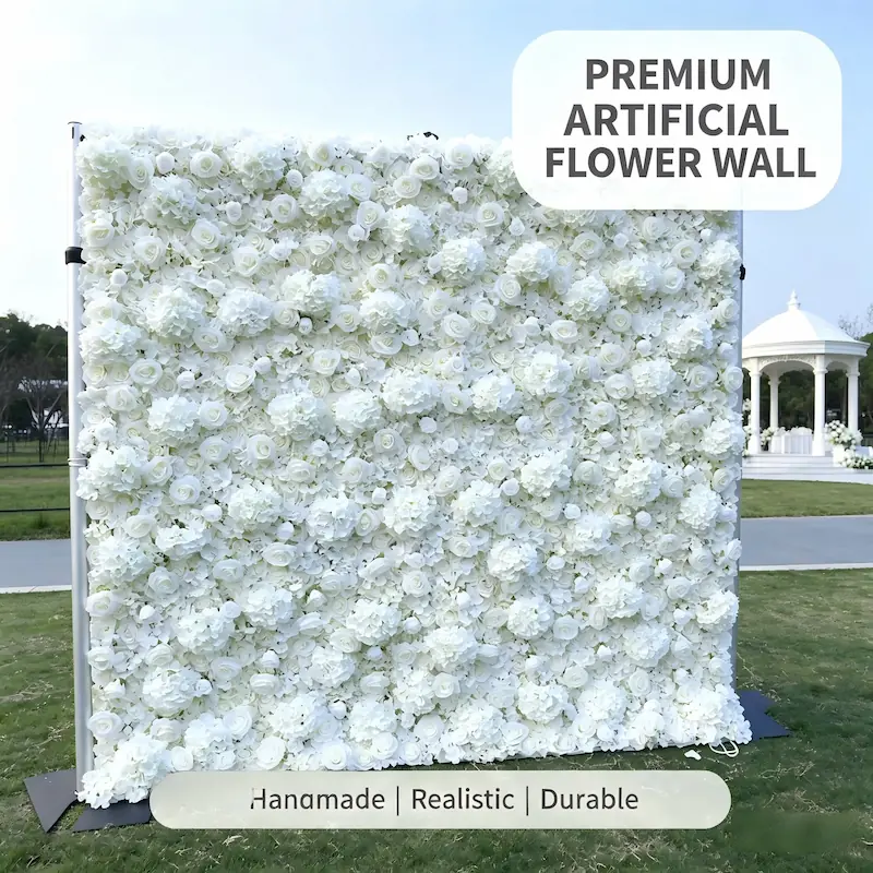White Floral Backdrop – Artificial Flower Wall Photography Background（Studio Essential·Bulk Supply Available）