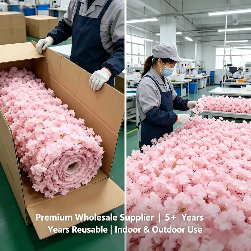 Sakura Artificial Flower Wall – Pink Wedding Backdrop Decor（Romantic Pink Floral Wall for Weddings & Proposals）