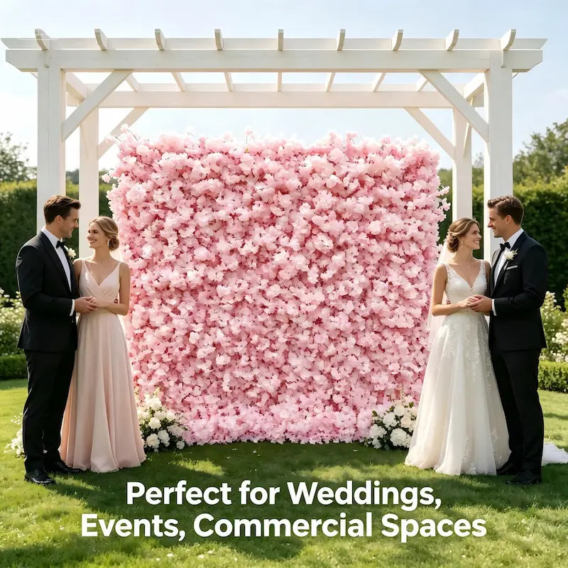 Sakura Artificial Flower Wall – Pink Wedding Backdrop Decor（Romantic Pink Floral Wall for Weddings & Proposals）