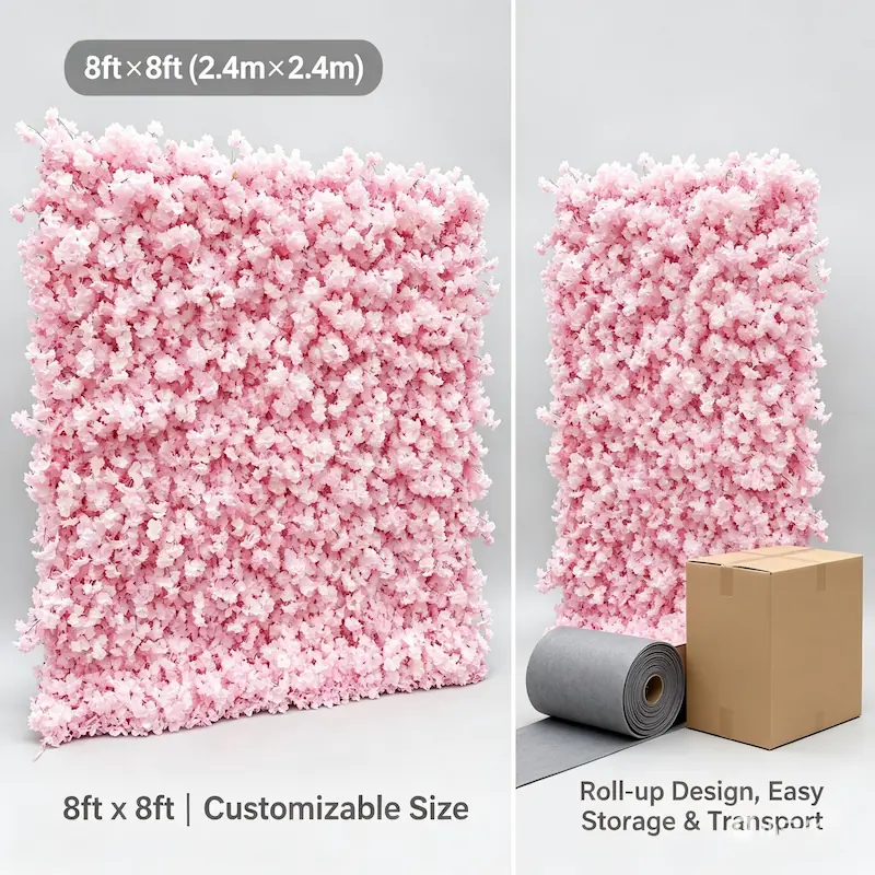 Sakura Artificial Flower Wall – Pink Wedding Backdrop Decor（Romantic Pink Floral Wall for Weddings & Proposals）