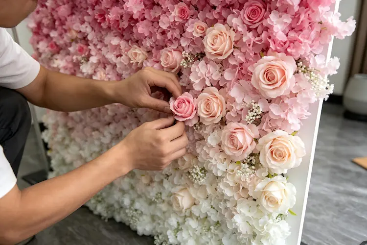 artisan handcrafting 8x8ft flower wall backdrop