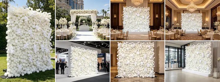 international event cases using XIBO white flower walls with stand