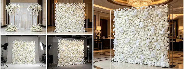 white flower wall backdrop with stand multiple scenes wedding hotel studio corporate
