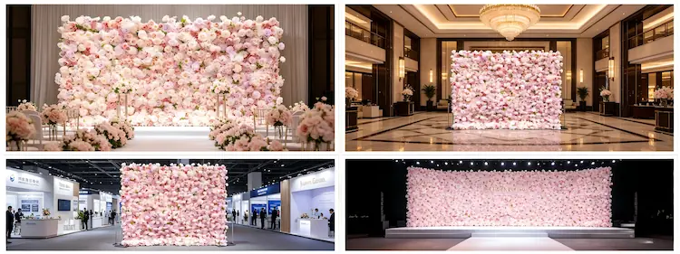 international event cases using XIBO pink artificial flower walls