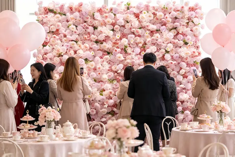 pink flower wall bridal shower pink theme party backdrop