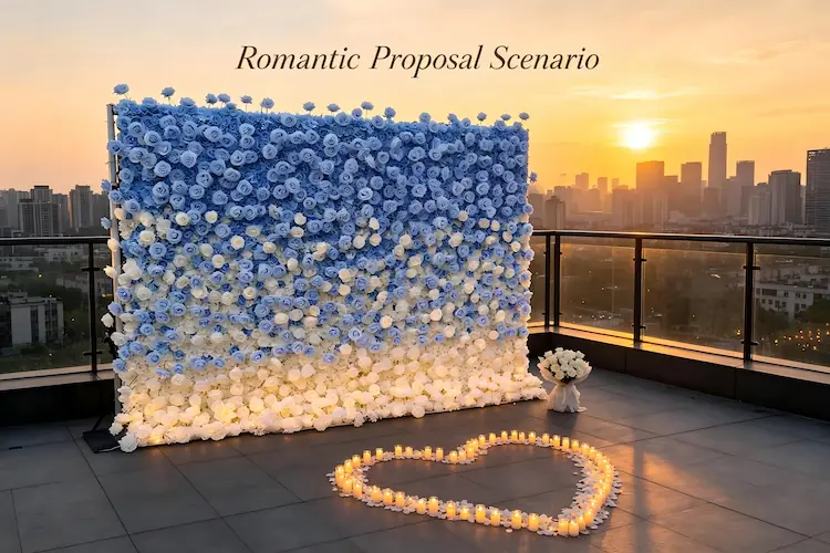 rose wall backdrop proposal romantic surprise
