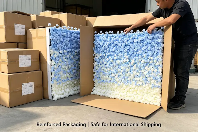 rose wall backdrop packaging in carton for shipping