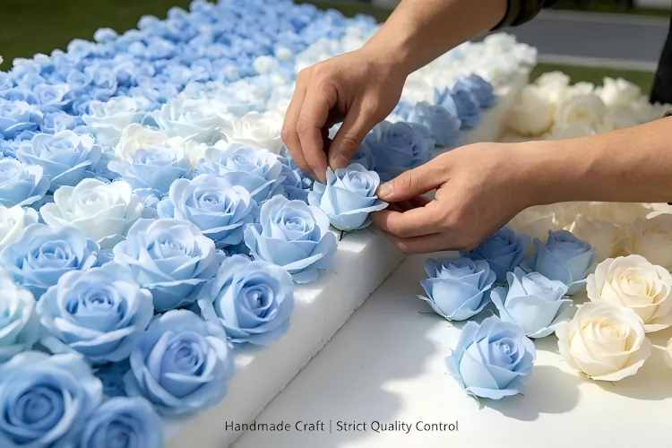 artisan handcrafting rose wall backdrop