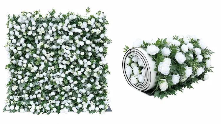 roll up flower wall comparison opened vs rolled portable