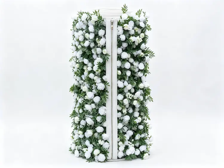 rolled flower wall with zipper portable design detail