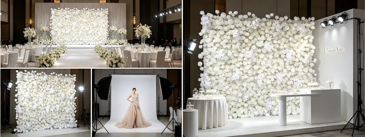 silk flower wall backdrop multiple scenes wedding reception studio brand