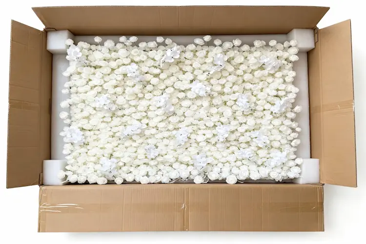 silk flower wall backdrop packaging in carton for shipping