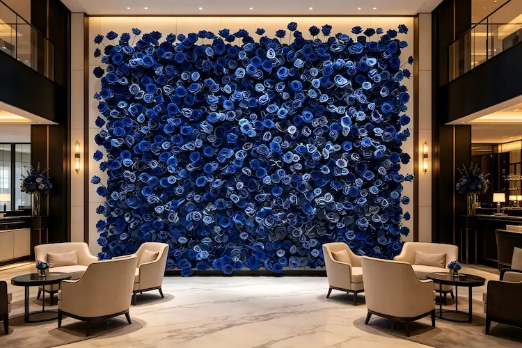 modular silk flower wall panels hotel lobby commercial decor