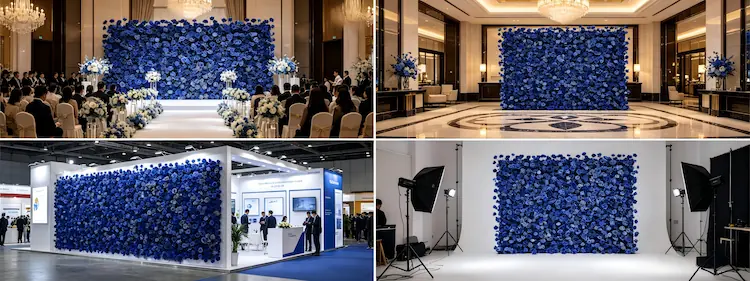modular silk flower wall panels multiple scenes wedding commercial exhibition rental