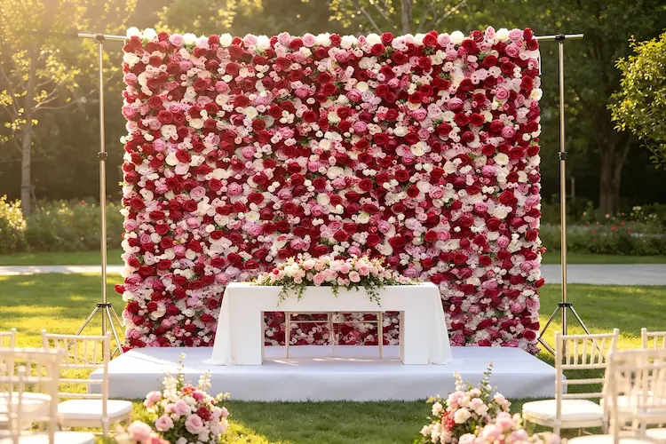 custom flower wall backdrop wedding ceremony photography background