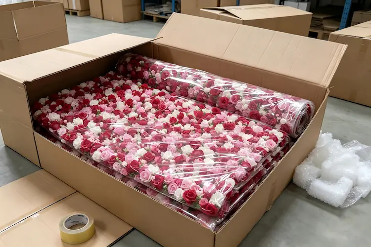 flower wall backdrop packaging in carton for shipping
