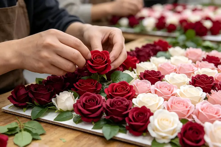 artisan handcrafting flower wall backdrop