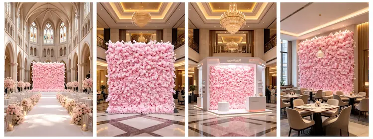 international event cases using XIBO sakura pink flower walls