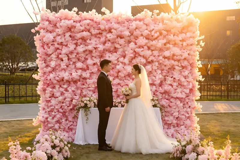 sakura pink flower wall wedding proposal romantic backdrop