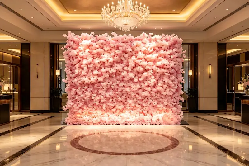sakura pink flower wall boutique hotel commercial decor