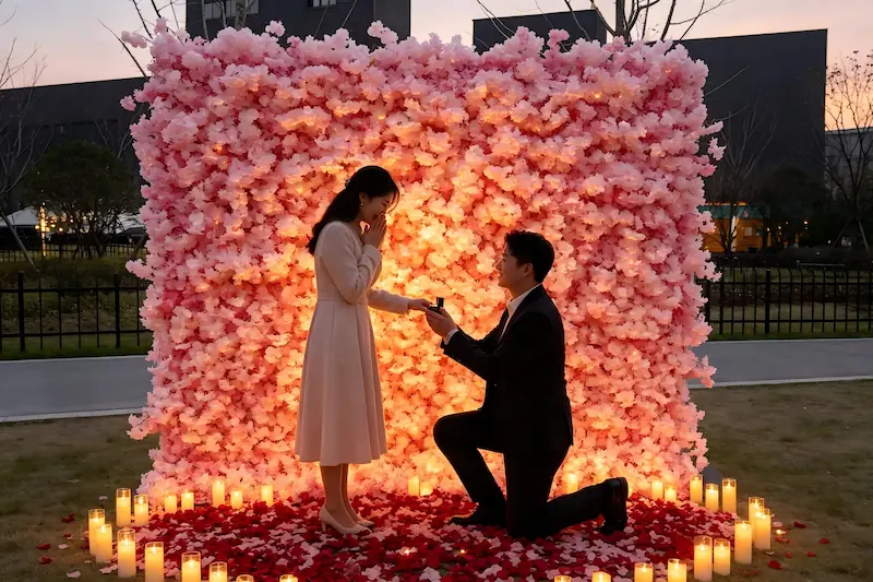 sakura pink flower wall bridal shower party elegant