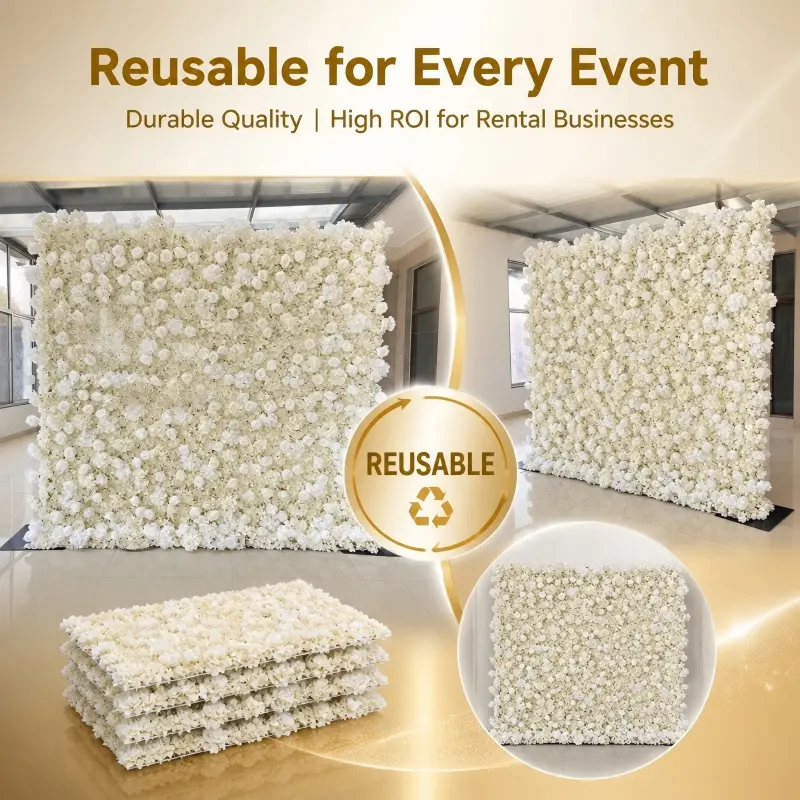 White Silk Artificial Flower Wall – 8x8ft Roll Up Backdrop